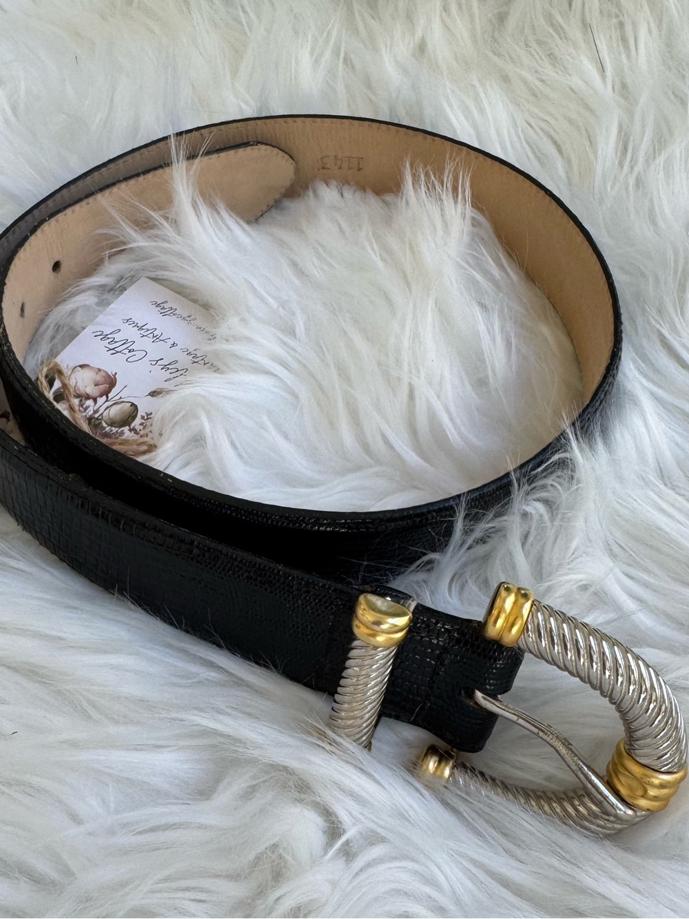 Vintage Ben Amun by Isaac Manevitz Lizard Belt w/Gold & Silver Twisted Buckle